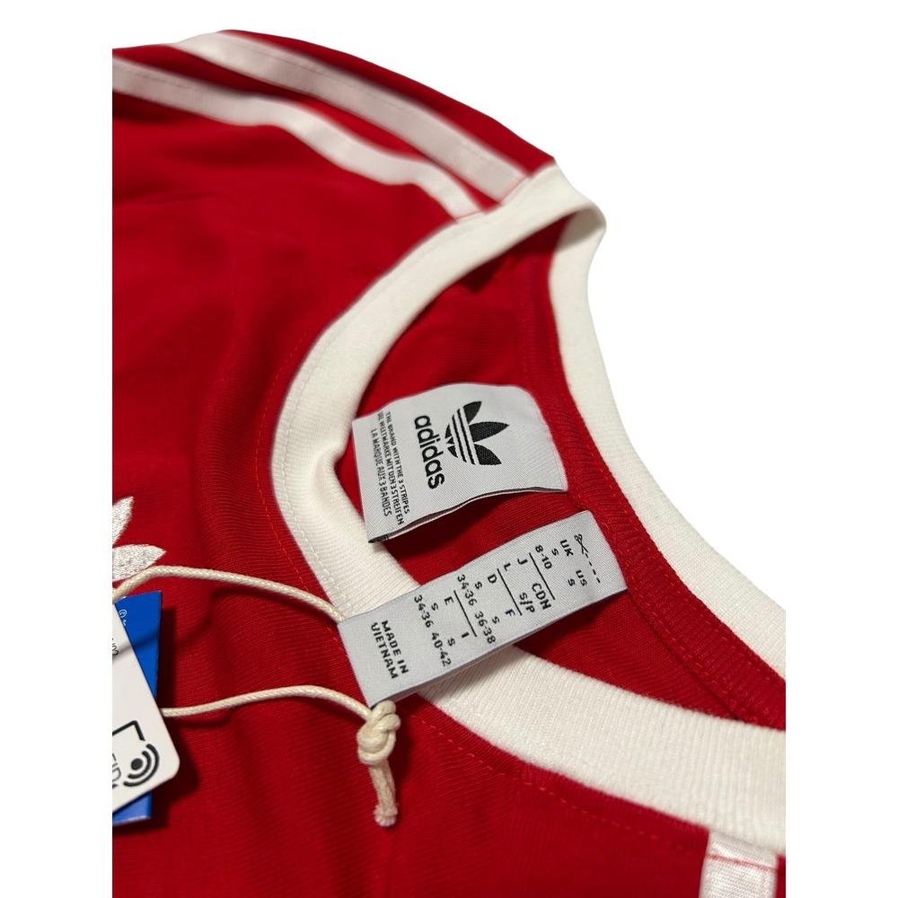 Adidas 3 Stripes Slim Fit Baby Tee Red Sz S NWT - Picture 4 of 5